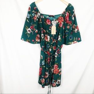 NWT Blu Pepper Floral Print Midi Dress | Hunter Green | Size Large
